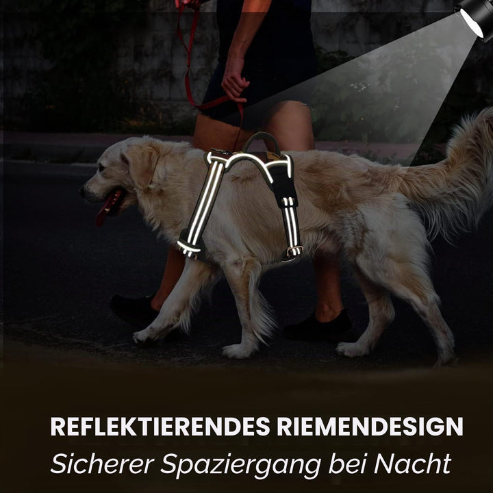 Hundegeschirr für Grosse Hunde, Anti Zug Brustgeschirr mit 2 Leinenclips und leicht zu bedienendem G