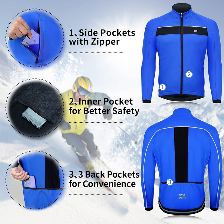 Souke Sports Fahrradjacke Herren Winter Thermo Radjacke Winddichte & Wasserdichte mit Reflektierende