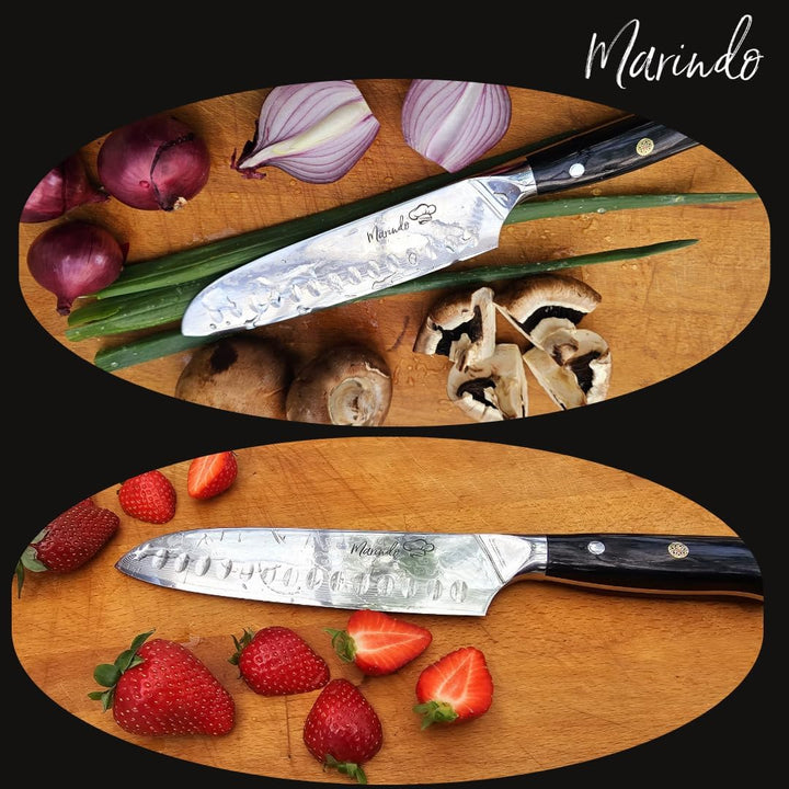 Marindo Santoku Damastmesser aus echtem Damaszener Stahl 17,8 cm Klinge | japanisches Santoku Damast