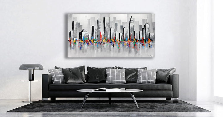 Monica Mirafiori I 100% HANDGEMALT I Gemälde Summer In The City 100x50cm | Gemälde Handgemalt | Acry