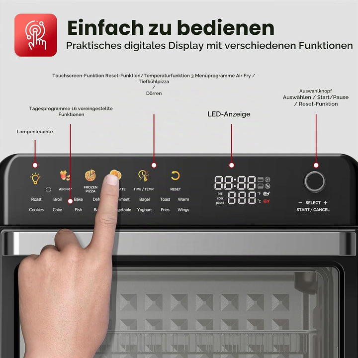TurboTronic Multi-Smart-Ofen - 19in1 Heissluftofen &amp; Heissluftfritteuse 2100W Power 34L bis 0,5 kg P