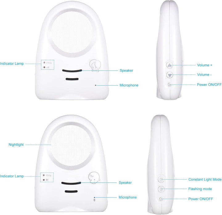Irfora Tragbares 2,4-GHz-Drahtlos-Digital-Audio-Babyphone Einweggespräch Kristallklarer Baby-Schrei-