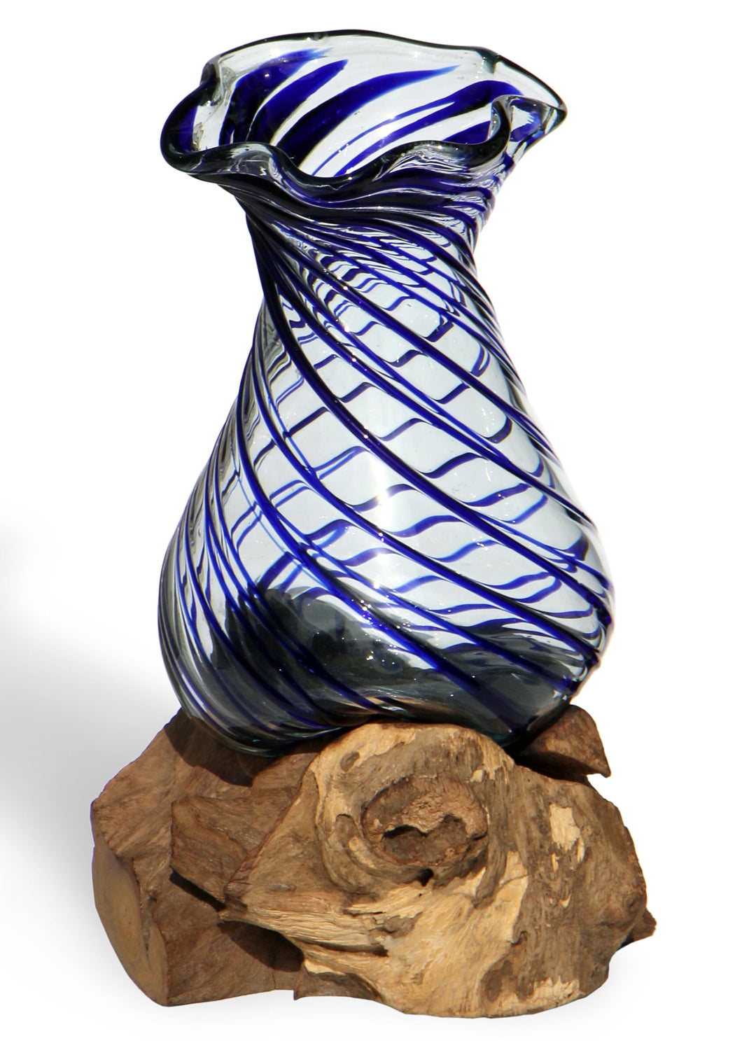 Wogeka - Glas Vase Venezia auf Wurzel-Holz - im modernen Style als Geschenk-Idee zu Weihnachten Gebu