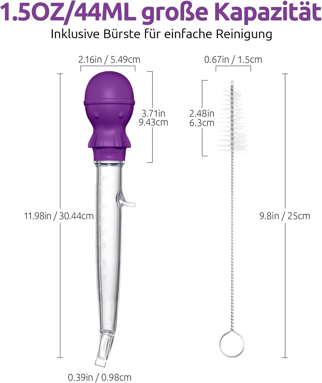 U-Taste 109℃ Hitzebeständige Grosse Abgewinkelte Bratenspritze Tritan Putenfleisch-Fettpipette mit S