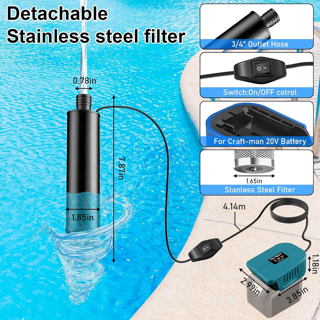 Tauchpumpe kompatibel mit Makita 18V Batterie, 30L/min, Wasserdurchfluss mit 5m kabel, 100W Elektris