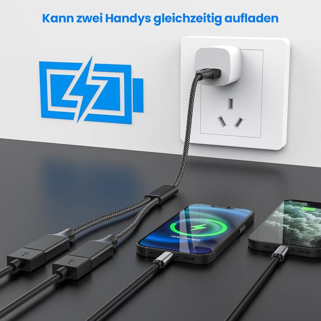 MOGOOD USB-Splitterkabel, USB-Y-Splitter-Adapter, Dual-USB-2.0-Netzkabel-Verlängerung zum Laden/Date