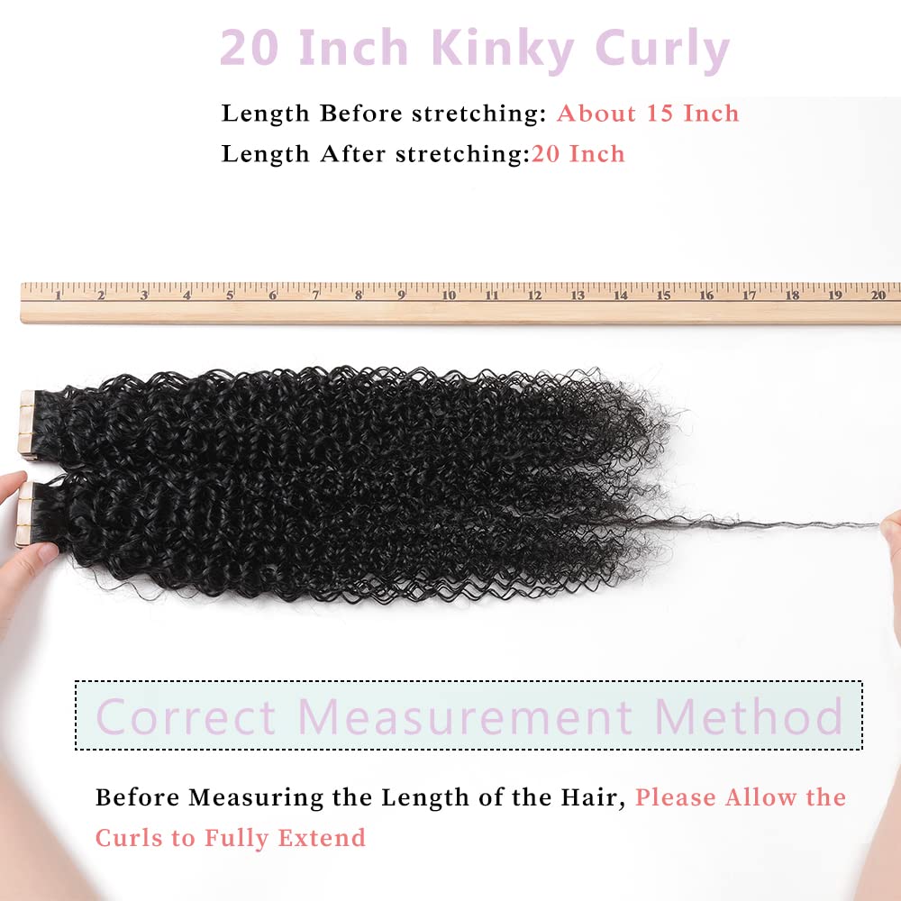 YDDM 20 Zoll Tape Extensions Echthaar 40 StüCk 100g Schwarz Kinky Curly Tape In HaarverläNgerung Ech