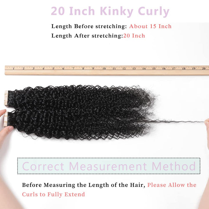 YDDM 20 Zoll Tape Extensions Echthaar 40 StüCk 100g Schwarz Kinky Curly Tape In HaarverläNgerung Ech