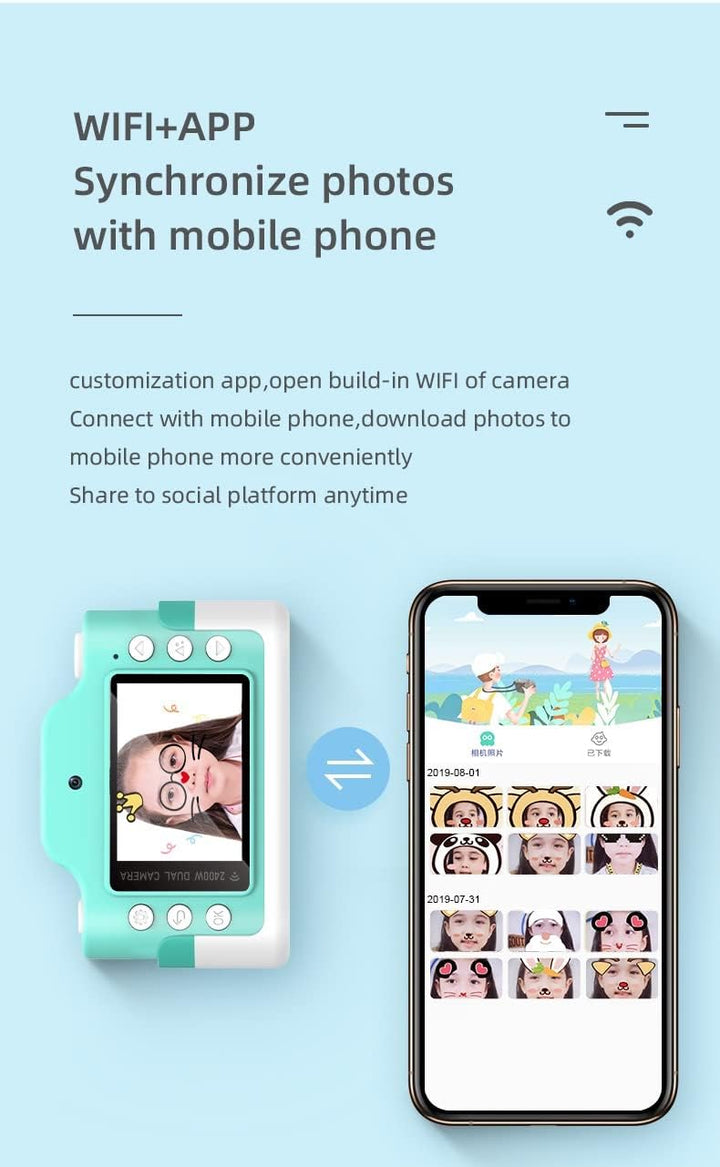 Mini Kinderkamera, 32MP 1080P WiFi Digitalkamera Kinder mit 2 Zoll Bildschirm, 32GB TF-Karte, Datenk