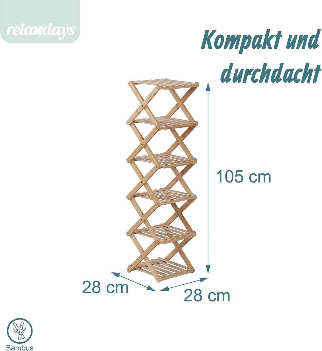 Relaxdays Schuhregal, 6 Schuhablagen, Klappregal für Flur &amp; Schlafzimmer, HBT 105 x 28 x 28 cm, falt