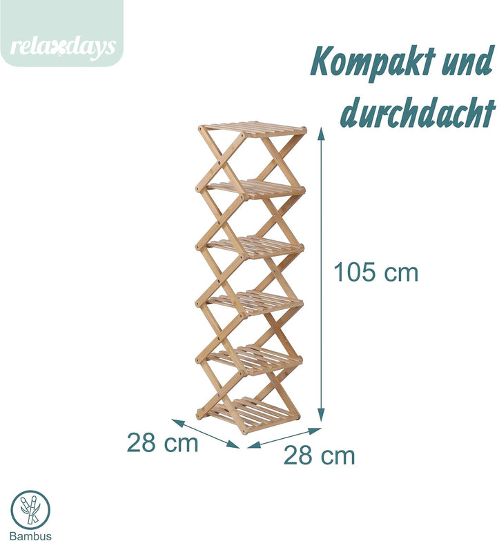 Relaxdays Schuhregal, 6 Schuhablagen, Klappregal für Flur &amp; Schlafzimmer, HBT 105 x 28 x 28 cm, falt