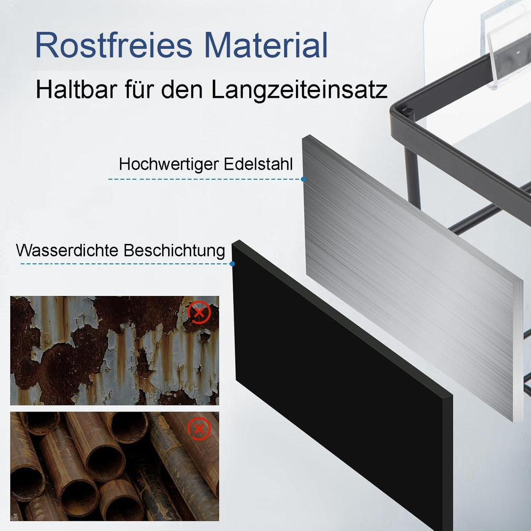 3 in 1 Upgrade Duschregal Edelstahl [15KG Tragkraft!] [10mm Verdickt] [6cm Hochkante + 22 Haken] Ros