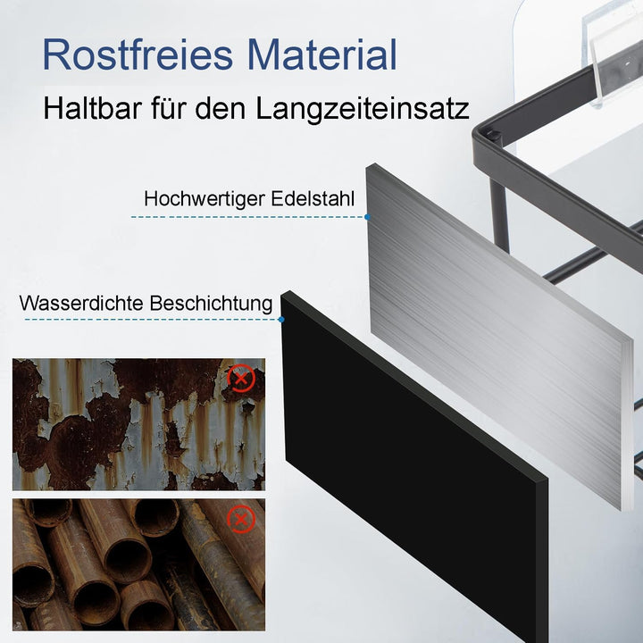 3 in 1 Upgrade Duschregal Edelstahl [15KG Tragkraft!] [10mm Verdickt] [6cm Hochkante + 22 Haken] Ros