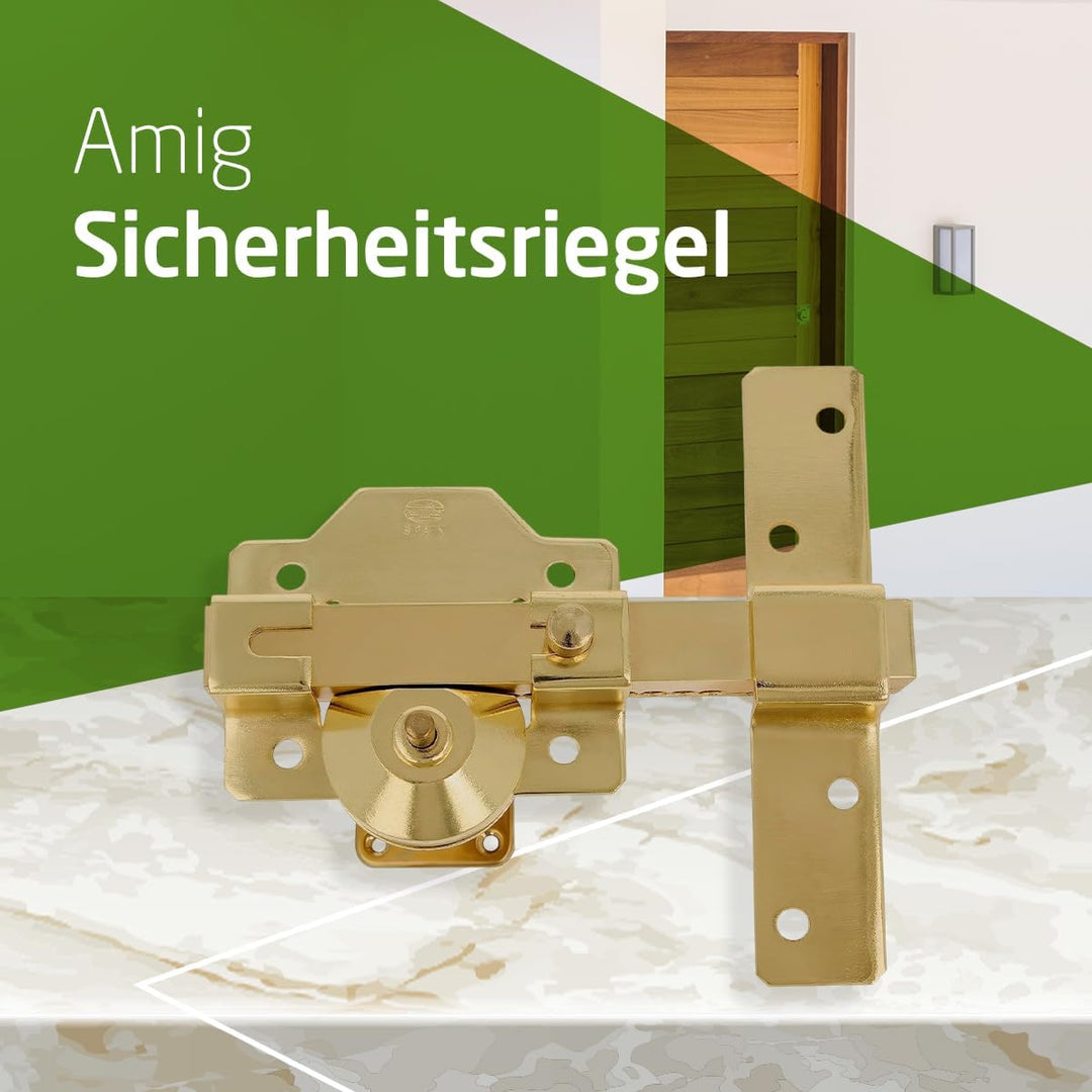 AMIG - Riegel für Türen von hoher Sicherheit, poliertes Finish in Goldfarbe, runder Zylinder von 50 