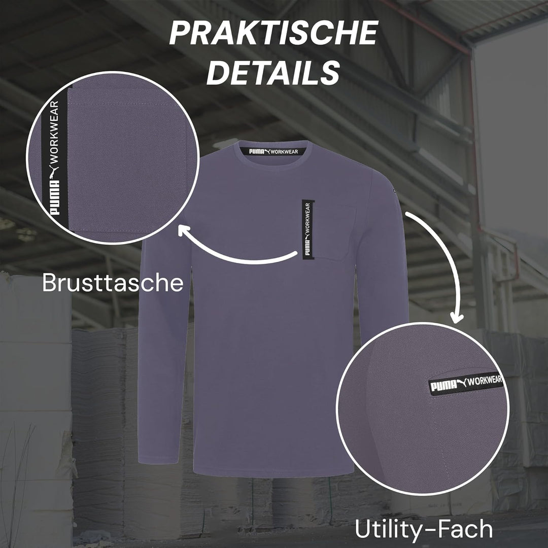 PUMA Workwear Advanced Kollektion - Longsleeve Herren Pullover - Brusttasche und Utility Fach an der