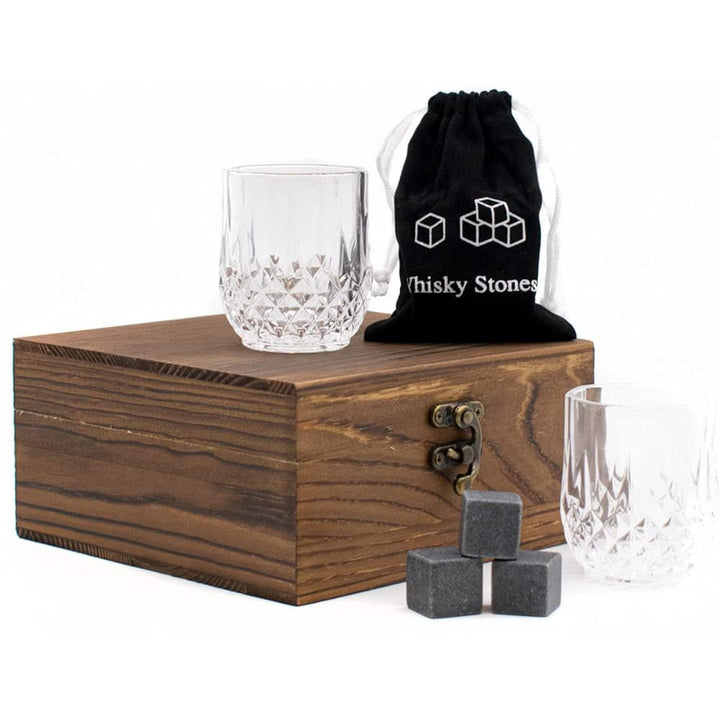 TRIXES Kleine Whiskey-Gläser-Geschenkbox – Whiskey-Gläser, Steine, Untersetzer und Zangen-Set – Gesc