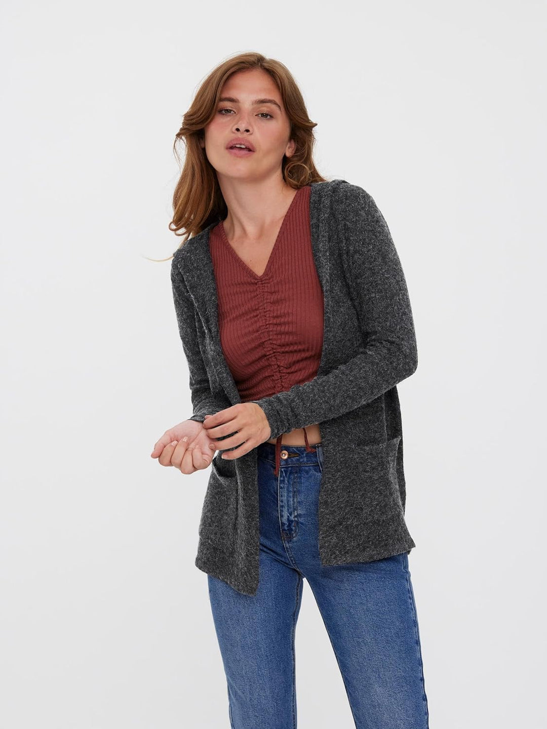 VERO MODA Female Strickjacke VMDOFFY Strickjacke XS Dark Grey Melange, XS Dark Grey Melange