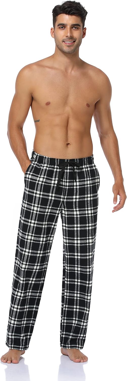North Bund Schlafanzughose Herren, 100% Baumwolle Kariert Pyjamahose Dicke Flanell Schlafhose Weich