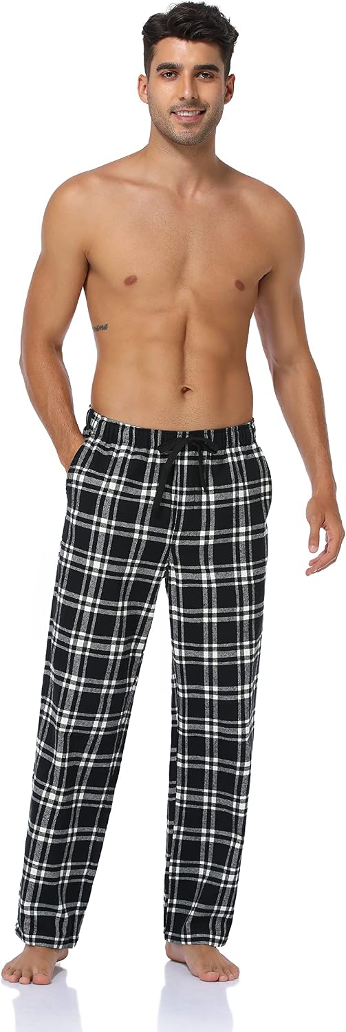 North Bund Schlafanzughose Herren, 100% Baumwolle Kariert Pyjamahose Dicke Flanell Schlafhose Weich