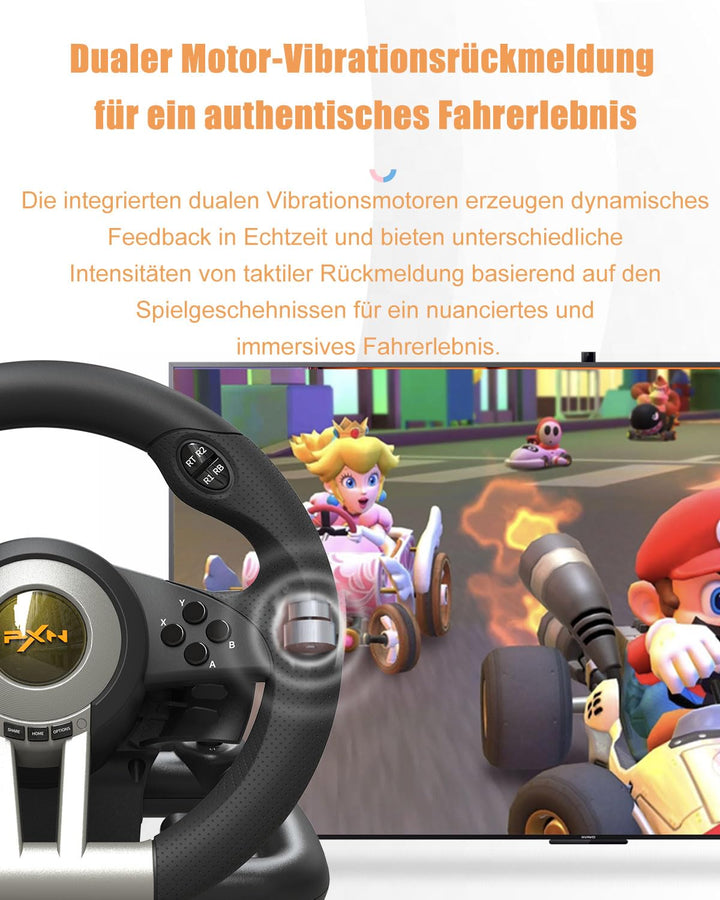 PXN V3 Pro Gaming Lenkrad mit Pedalen - 180°, Vibrationsfeedback, Integrierter Schalthebel, Paddle S