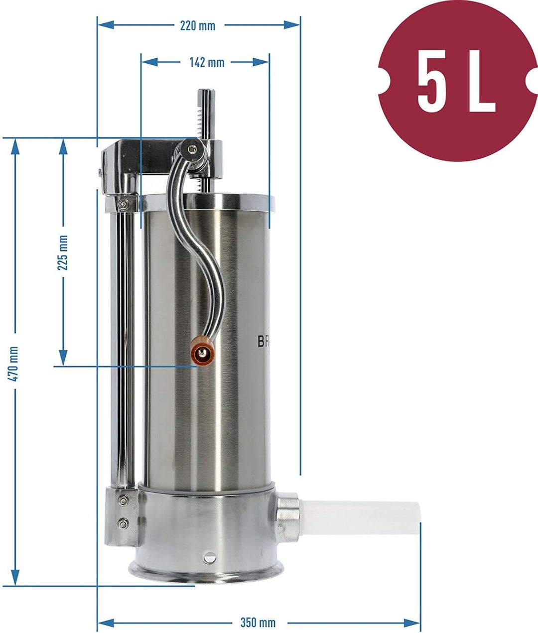 BROWIN® Manuell Wurstfüller aus Edelstahl 311006 | 5 kg vertikale Wurstmaschine | Wurstfüllmaschine