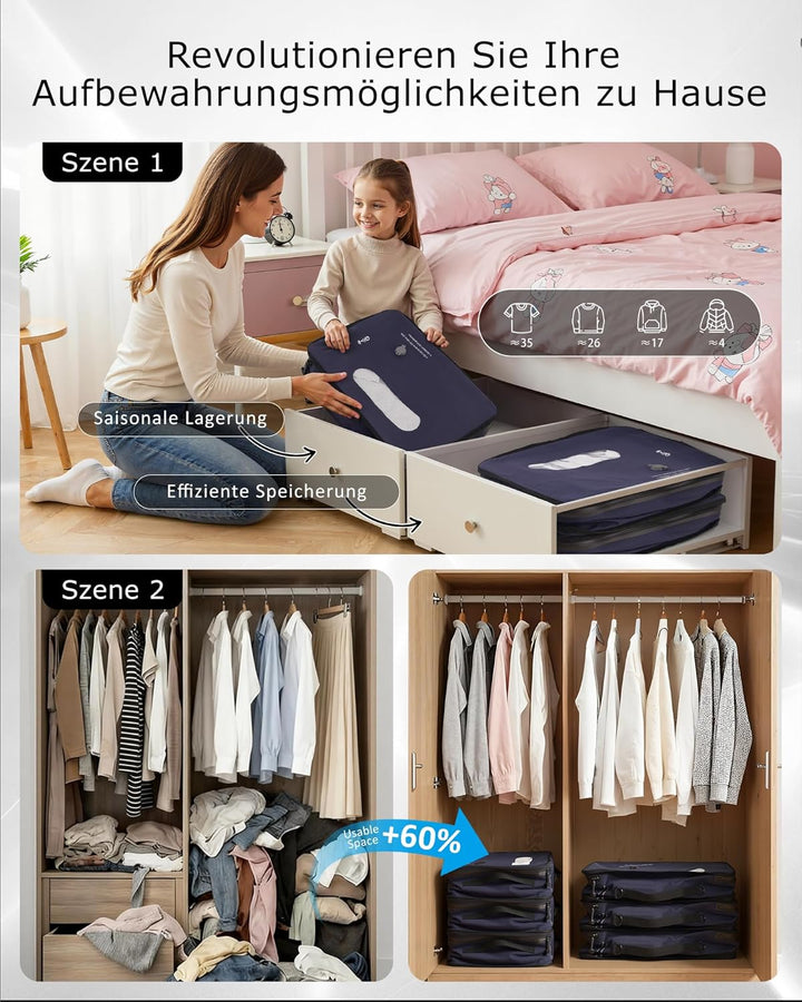 COOLIFE Vakuumbeutel für Kleidung Reise, Abnehmbar Wiederverwendbare Kompressionsbeutel für Koffer u
