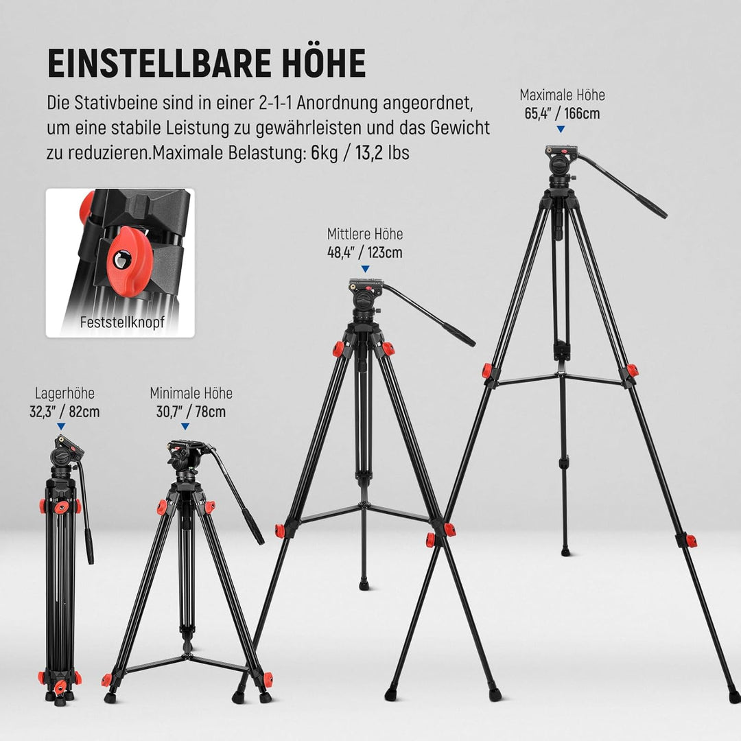 NEEWER Kamera Videostativ mit Fluidkopf Heavy Duty Leichter kompakter tragbarer Reisestativ für DSLR