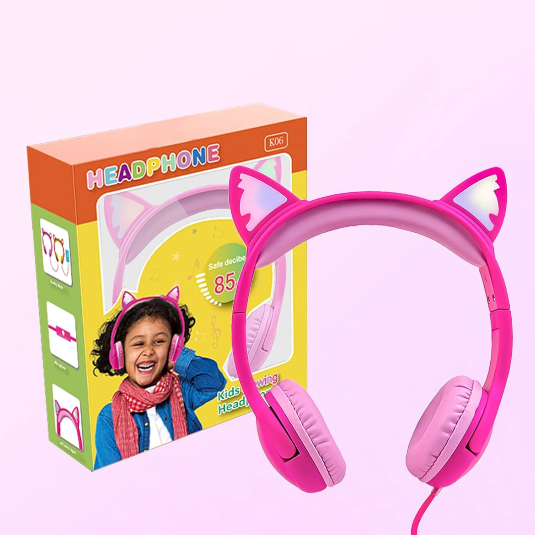 Olyre Toddlers Headphones with Microphone-85dB Safe Volume Limited and LED Light Up cat Ears Wired H