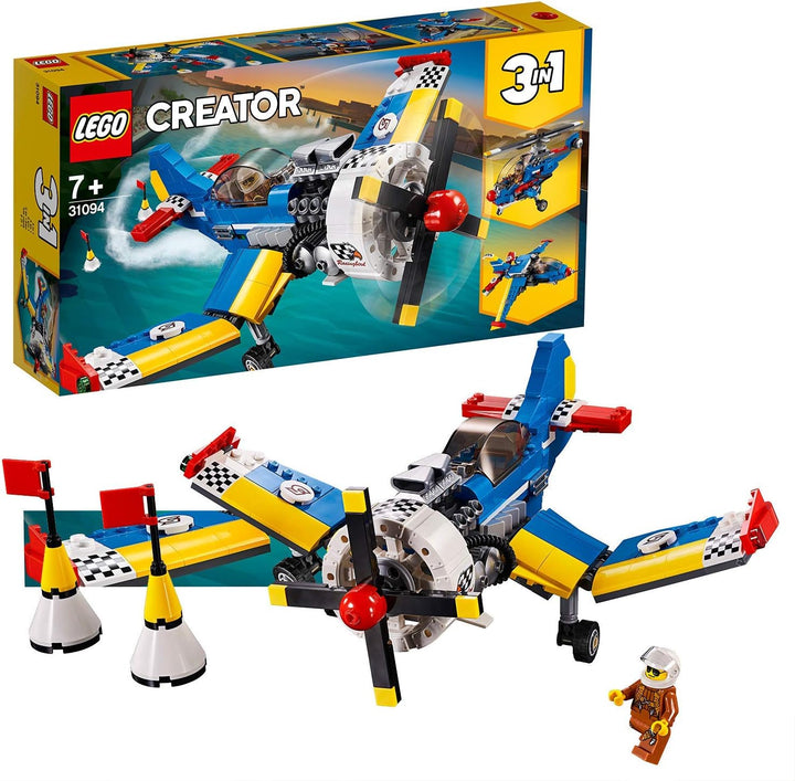 LEGO 31094 Creator Rennflugzeug, Hubschrauber oder Düsenjäger, 3-in-1 Bauset, Flugzeugsspielset mit
