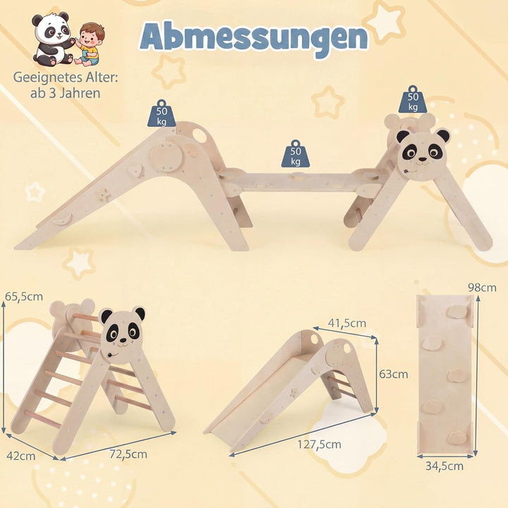 RELAX4LIFE 3er Set Montessori Kletterdreieck, Indoor Klettergerüst mit Rutsche, Rampe & Kletterleite
