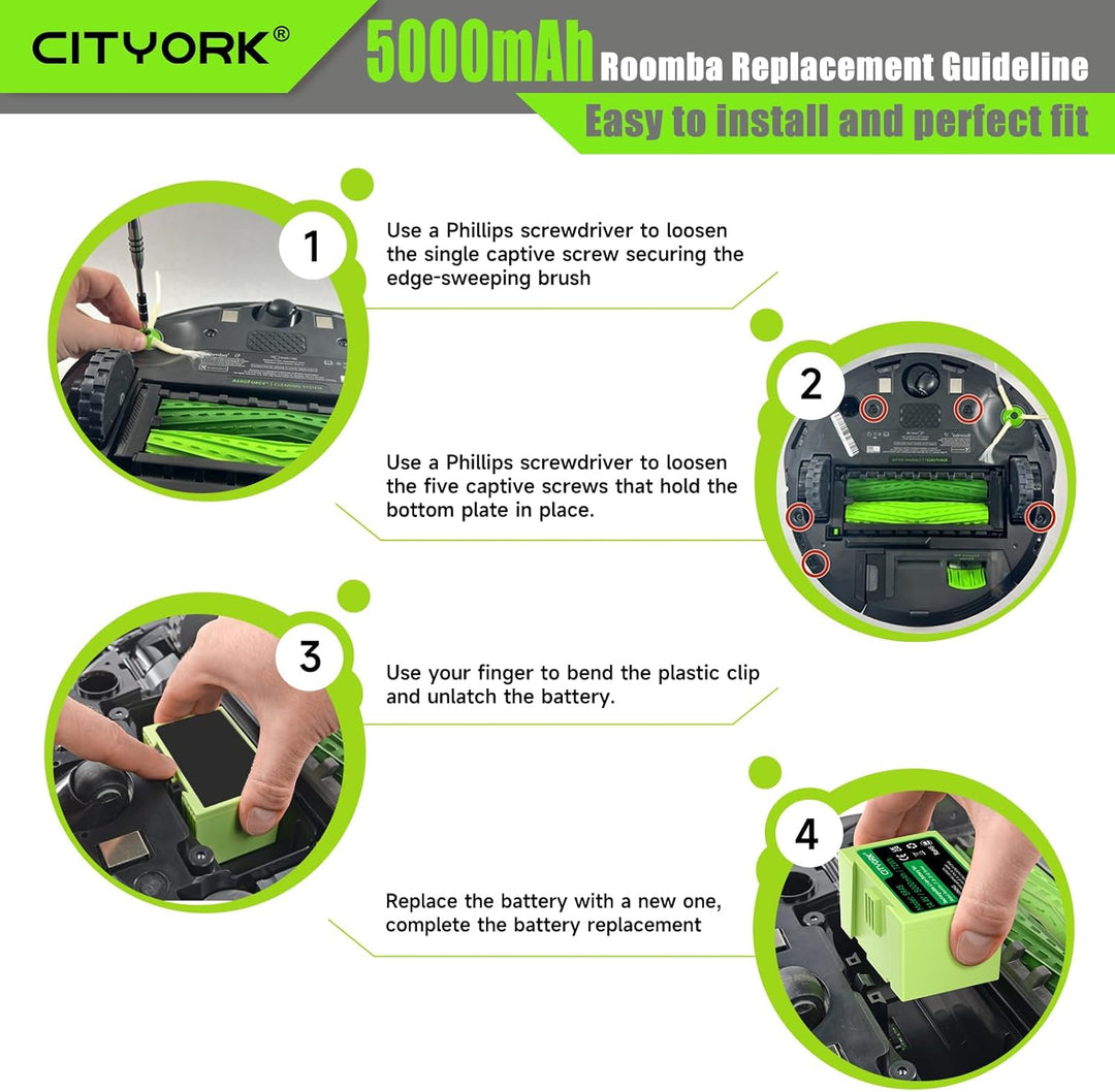 CITYORK Li-ion ABL-D1/ABL-D2 Ersatz Akku für iRobot Roomba J7/J7+, J6/J6+, J5+/J5, I8/I8+ Plus J7550