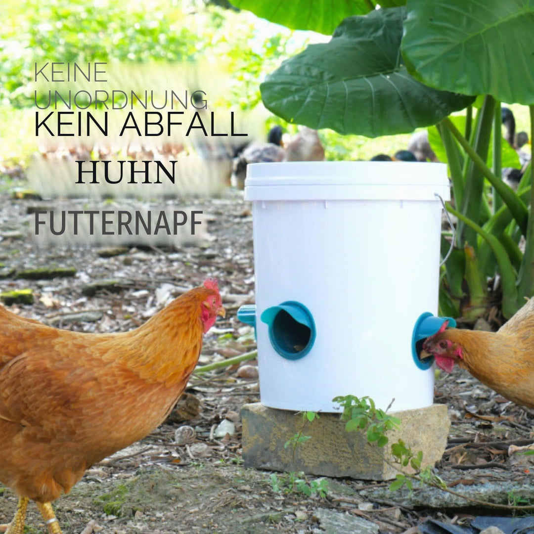 Whimsii Hühnerfutterspender ohne Abfall, 6 Anschlüsse + Lochsäge, Automatischer Hühnerfutterspender,