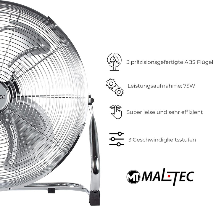 MalTec Standventilator W-OC150WT | leise Boden Ventilator 44cm | 3 Geschwindigkeitsstufen | Tragbar