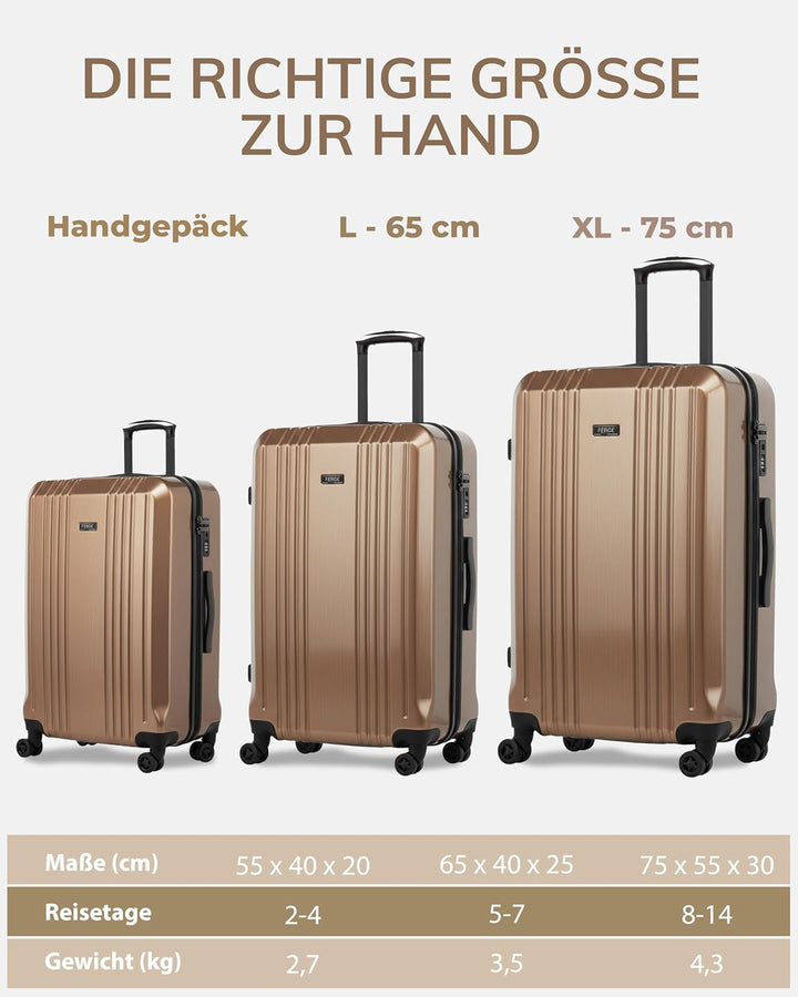FERGÉ Kofferset 3 teilig Hartschale TSA-Zahlenschloss Cannes Reisekoffer Trolley-Set (Handgepäck, L,