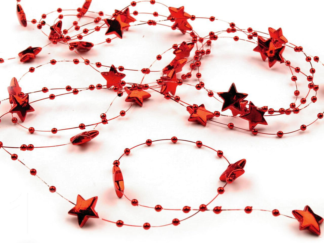 60m rot Sterne Perlenband Perlenkette Perlengirlande Perlenschnur Weihnachten Advent Deko Perlen Tis