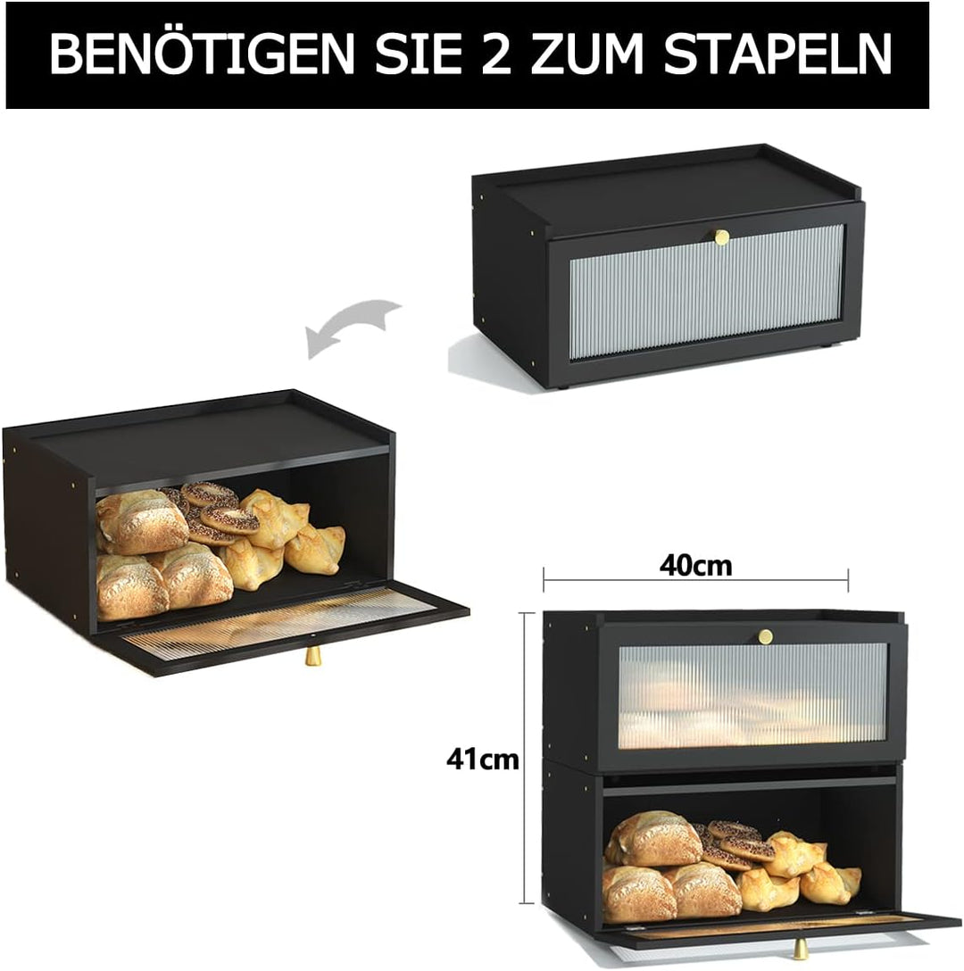 Bambus Brotkasten schwarz Holz Brotkästen - Brotbox zur Brotaufbewahrung Stylischer Bread Box 40 x 2