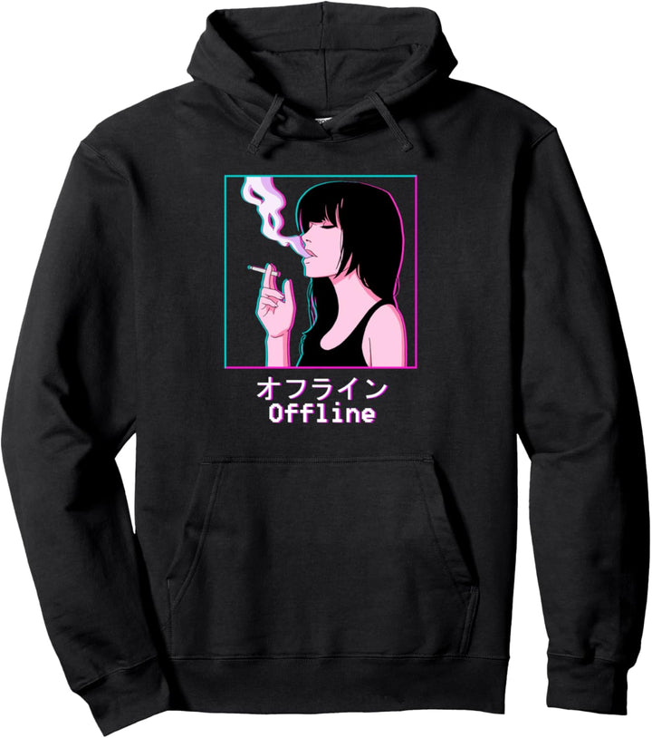 Japanese Vaporwave Aesthetic Offline Sad Anime Girl Pullover Hoodie