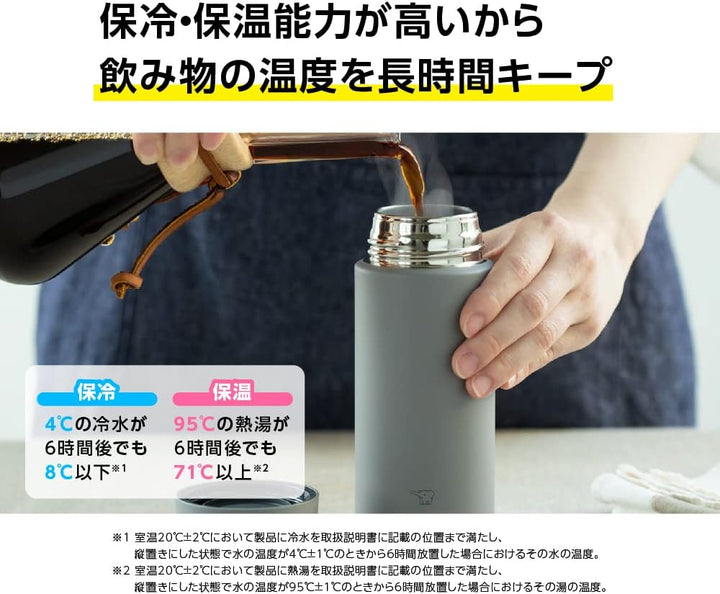 Zojirushi Mahobin Wasserflasche, Nahtlose 17 fl oz (480 ml), Schraubbecher aus Edelstahl, mittelgrau