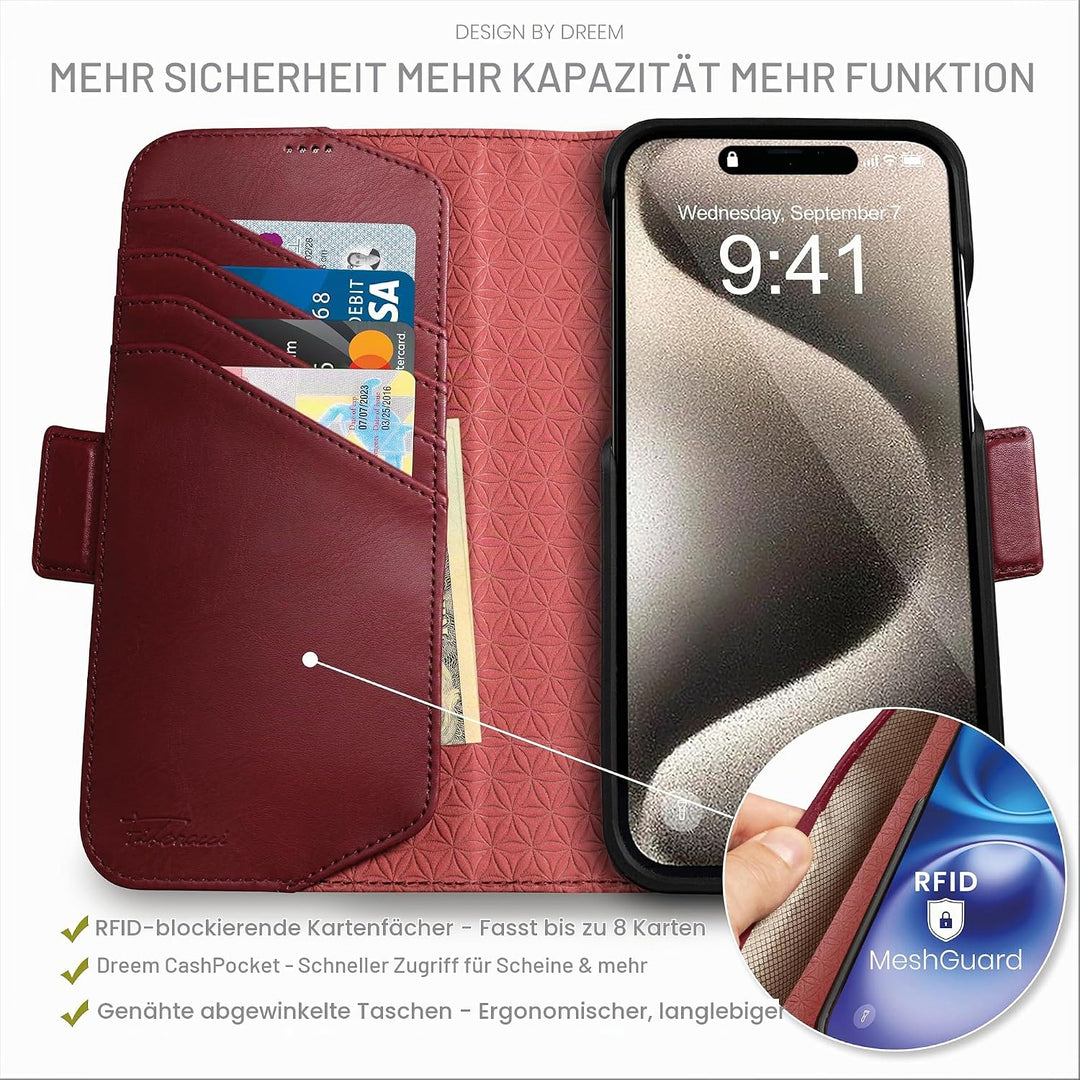 Dreem Fibonacci kompatibel mit iPhone 15 Pro Max Brieftaschen-Etui / 2-in-1 stossfestes Etui und abn