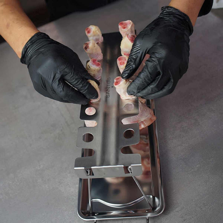 SANTOS Hähnchenschenkel Halter - Chicken Wings Rack - Edelstahl - 43 x5,8 x15,3 cm - vielseitig - Ge