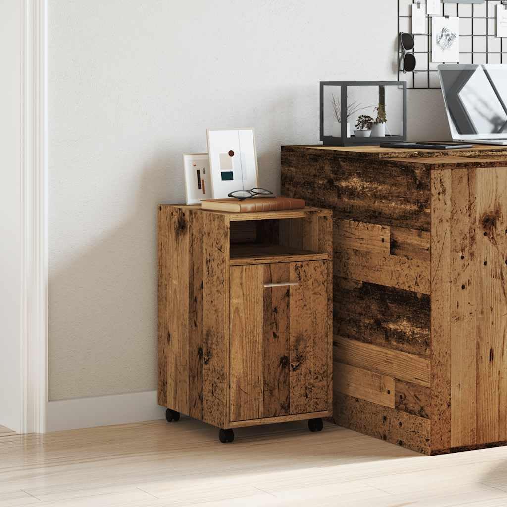 vidaXL Schrank mit Rollen Altholz-Optik 33x38x60 cm Holzwerkstoff, Sideboard, Wohnzimmerschrank, Sch