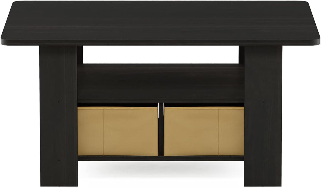 Furinno Andrey Couchtisch mit 2 Einschüben, Holzverbundwerkstoff, PVC-Rohre und Vliesbehälter, Espre