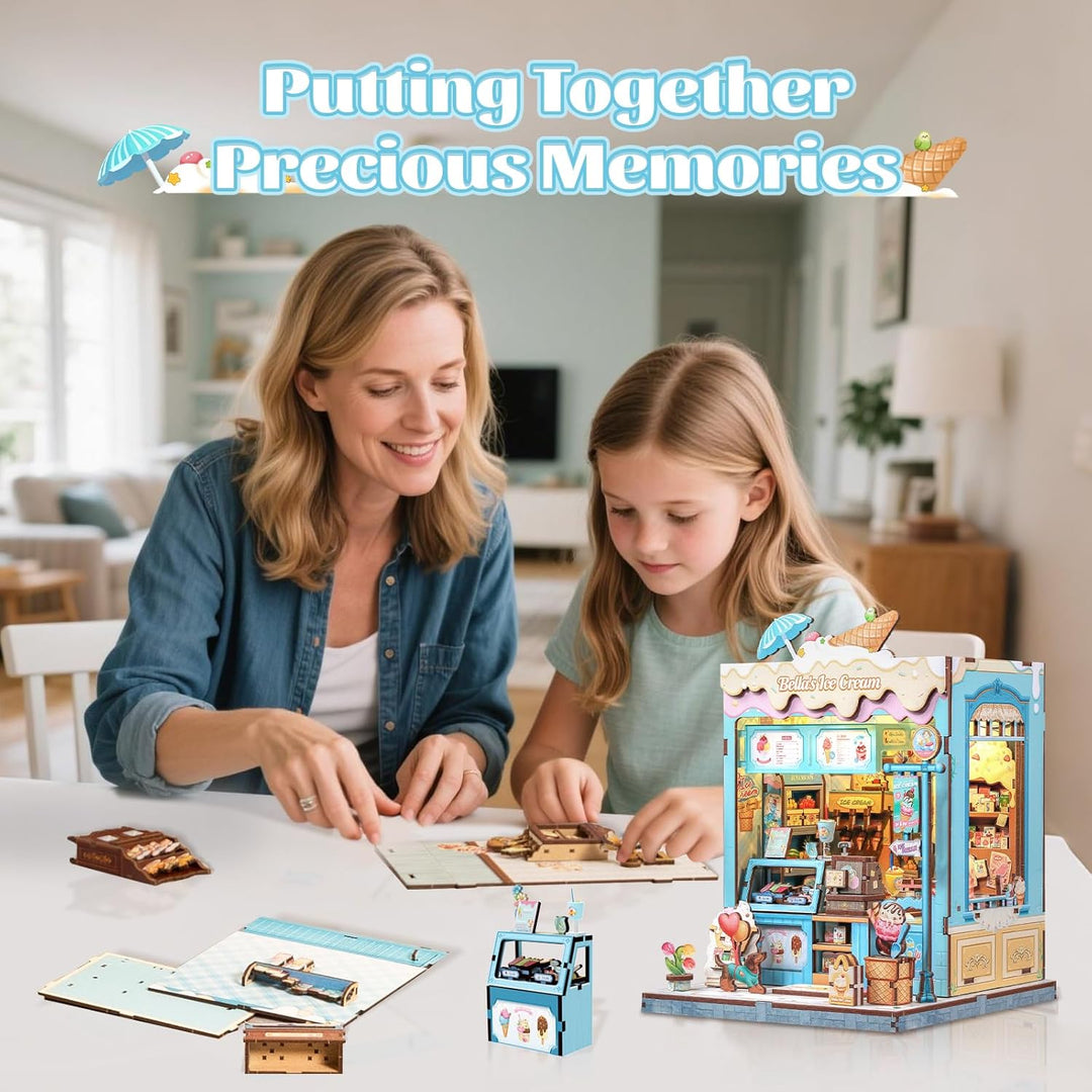 CUTEBEE Book Nook Kit - Holz Miniatur Haus Bausatz Eiscreme-Thema Stil - DIY Bastelset Minihaus für