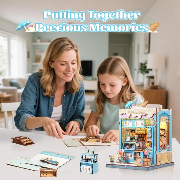 CUTEBEE Book Nook Kit - Holz Miniatur Haus Bausatz Eiscreme-Thema Stil - DIY Bastelset Minihaus für