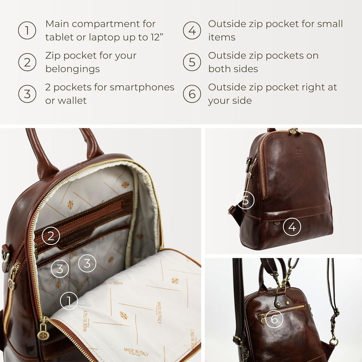 Time Resistance Damen und Herren Rucksack aus Leder - Umwandelbar zu Schultertasche - 100% Lederruck