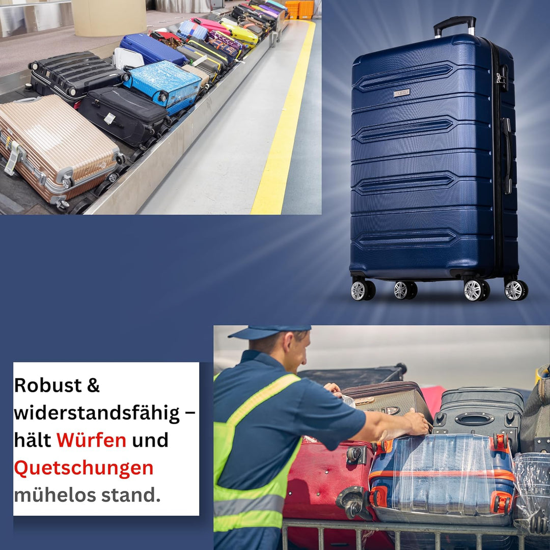 NOWI Hartschalenkoffer Mittelgross – 62,7L Volumen – 8 Rollen 360° drehbar – Leichter ABS Koffer mit