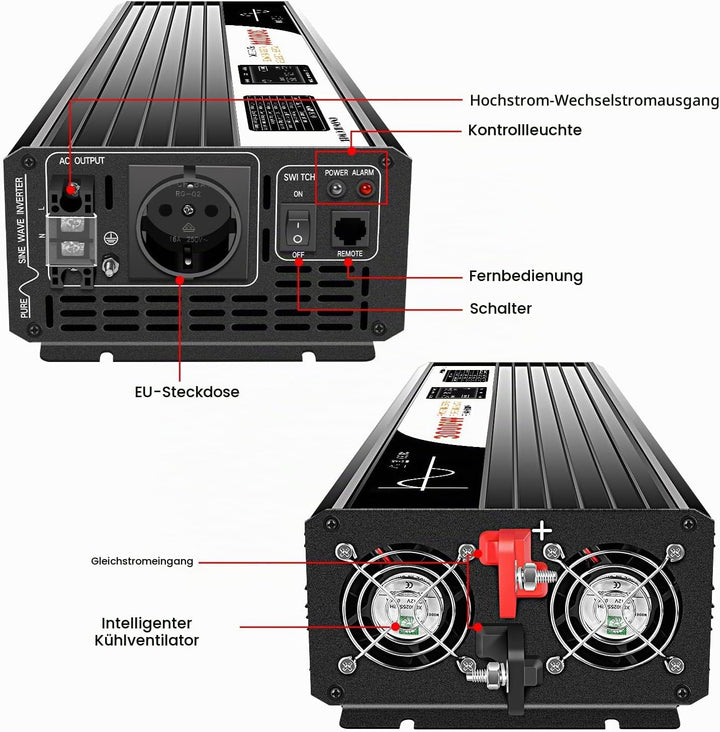 Xijia 3000W Wechselrichter 12V 230V Reiner Sinus Spannungswandler (6000W Spitzenleistung), LCD-Displ