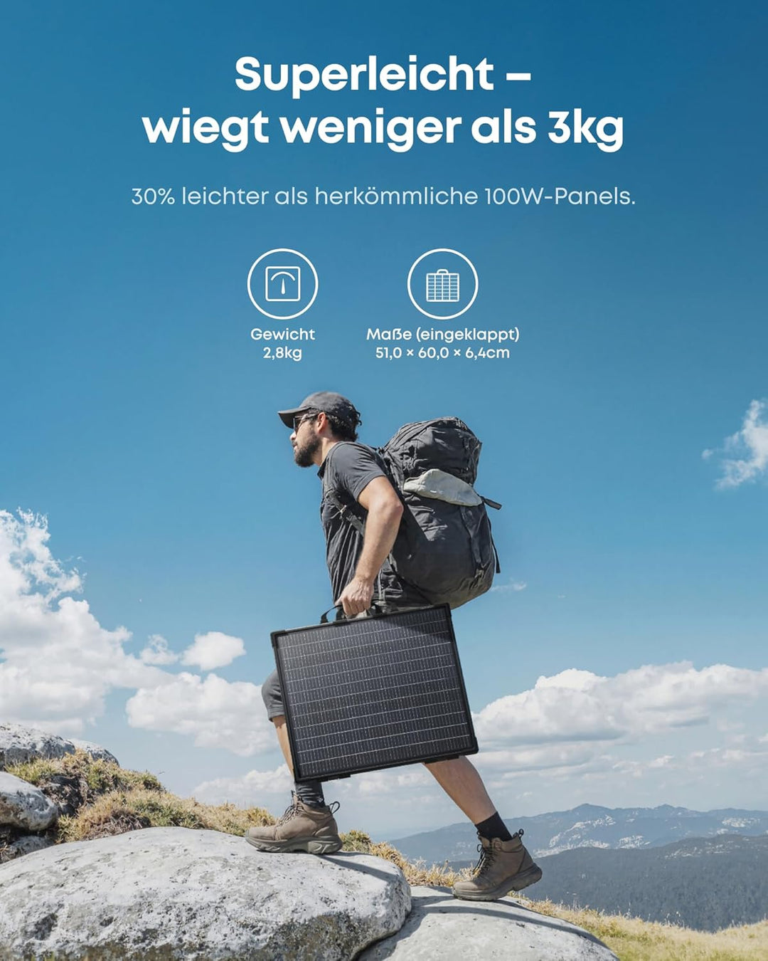 Anker SOLIX PS100 Bifaziales tragbares Solarpanel, 100W faltbares Solarladegerät mit beidseitiger En