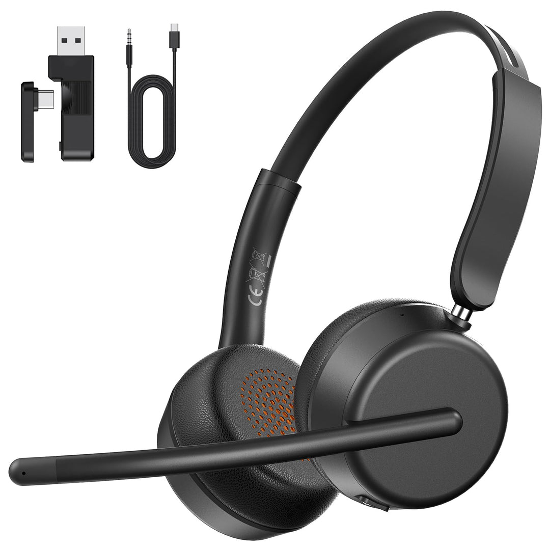 Wireless Headset mit Mikrofon, Headset Bluetooth Mehrpunktverbindung, Verstellbarer Kopfbügel, PC-Ko