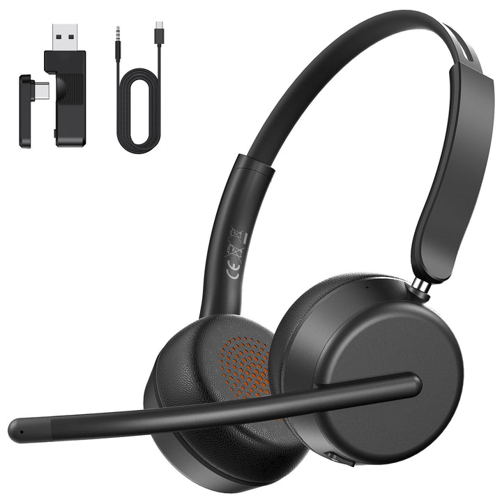 Wireless Headset mit Mikrofon, Headset Bluetooth Mehrpunktverbindung, Verstellbarer Kopfbügel, PC-Ko
